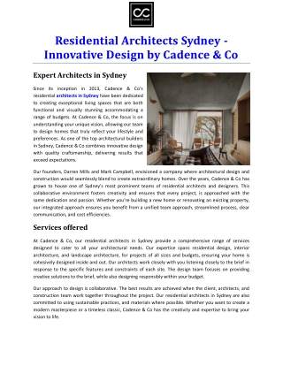 Residential Architects Sydney - Innovative Design by Cadence & Co