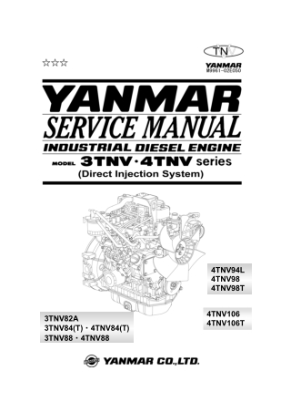 Yanmar 3TNV, 4TNV Industrial Diesel Engine Service Repair Manual Instant Download (Book Code No. M9961-02E050)