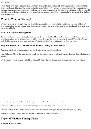 Why You Should Consider Advanced Window Tinting for Your Vehicle
