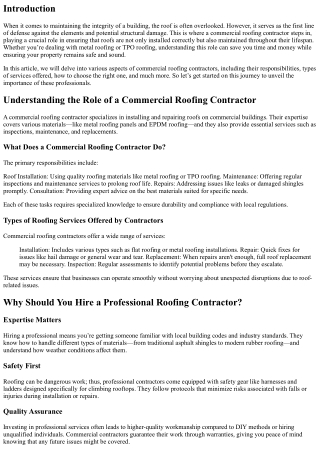 “Understanding the Role of a Commercial Roofing Contractor”