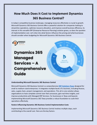 How Much Does it Cost to Implement Dynamics 365 Business Central