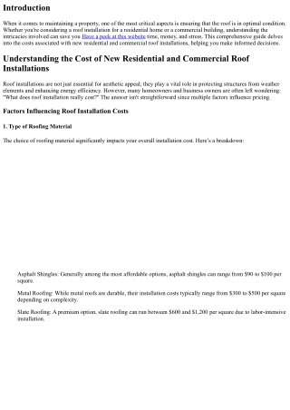 Understanding the Cost of New Residential and Commercial Roof Installations