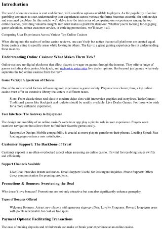 “Comparing User Experiences Across Various Top Online Casinos”