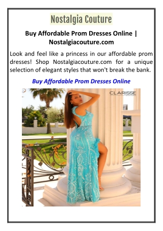 Buy Affordable Prom Dresses Online | Nostalgiacouture.com