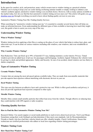 Automotive Window Tinting Near Me: Finding Quality Services