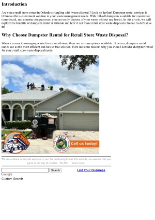 Retail Shop Squander Disposal Built Easy with Dumpster Rental in Orlando