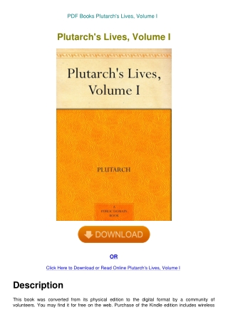 PDF Books Plutarch's Lives  Volume I