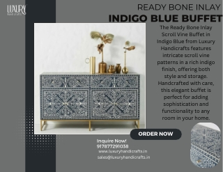 Elevate Your Décor: Ready Bone Inlay Scroll Vine Buffet in Indigo Blue