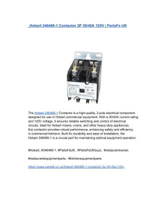 Hobart 346466-1 Contactor 2P 30_40A 120V _ PartsFe UK