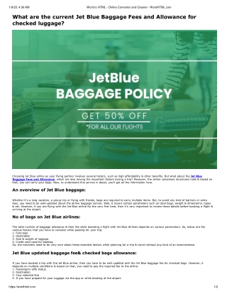 What are the current Jet Blue Baggage Fees and Allowance for checked luggage?