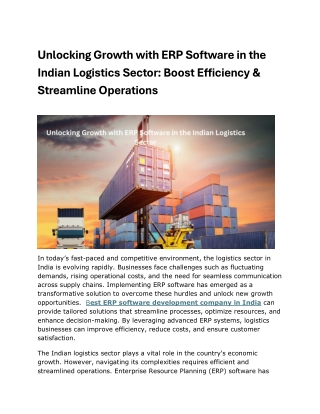 Unlocking Growth with ERP Software in the Indian Logistics Sector  Boost Efficiency & Streamline Operations