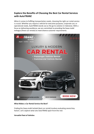 Explore the Benefits of Choosing the Best Car Rental Services with AutoTRANZ