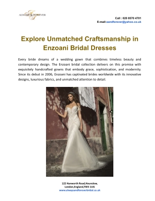 Explore Unmatched Craftsmanship in Enzoani Bridal Dresses