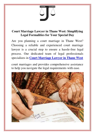 Court Marriage Lawyer in Thane West Simplifying Legal Formalities for Your Special Day