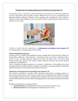 Osteoporosis Screening and Stomach Treatment in San Antonio