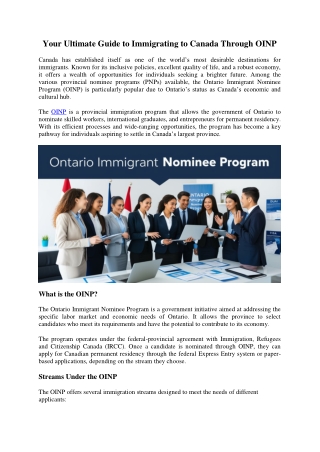 Your Ultimate Guide to Immigrating to Canada Through OINP