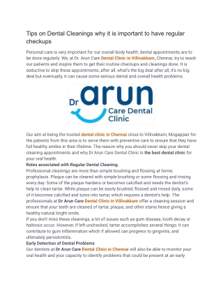 Tips on Dental Cleanings why it is important to have regular checkups