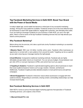 Top Facebook Marketing Services in Delhi NCR_ Boost Your Brand with the Power of Social Media