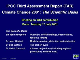 Briefing on WGI contribution Bonn: Tuesday 17 July 2001