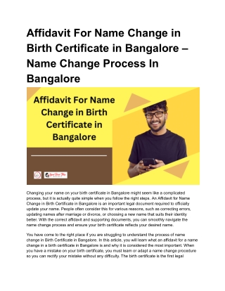 Affidavit For Name Change in Birth Certificate in Bangalore – Name Change Process In Bangalore