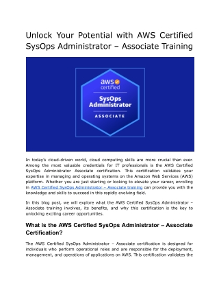 Unlock Your Potential with AWS Certified SysOps Administrator – Associate Training
