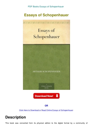 PDF Books Essays of Schopenhauer