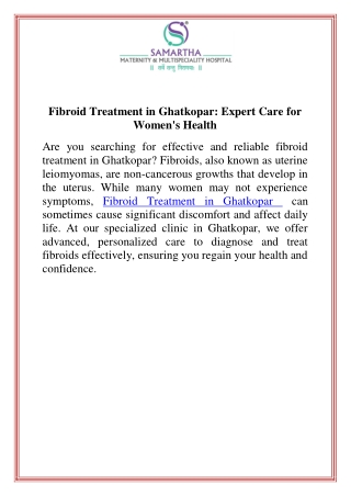 Fibroid Treatment in Ghatkopar Expert Care for Women's Health
