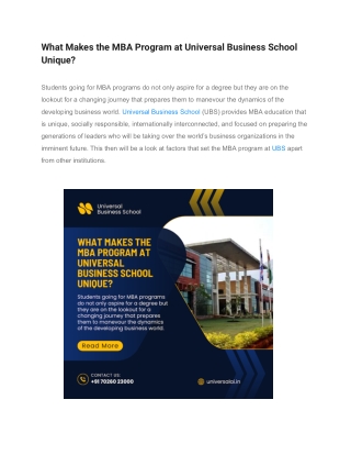 Universal Business School: What Makes our MBA Program Unique?