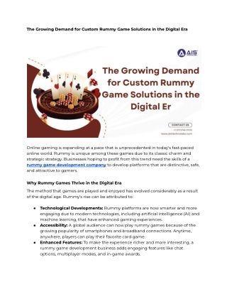 The Growing Demand for Custom Rummy Game Solutions in the Digital Era