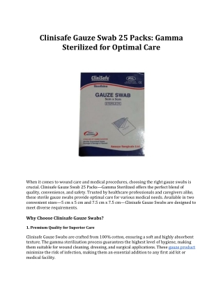 Clinisafe Gauze Swab 25 Packs: Gamma Sterilized for Optimal Care