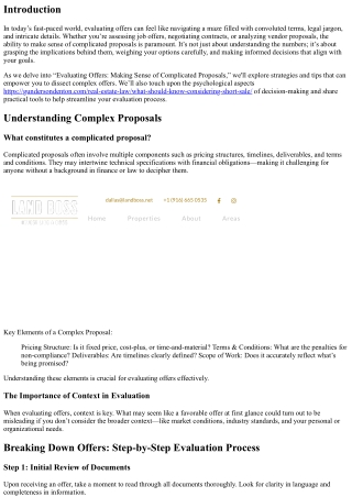 Evaluating Offers: Making Sense of Complicated Proposals