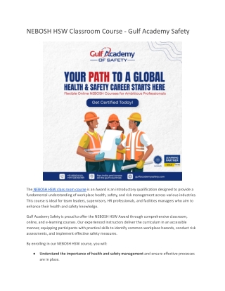 NEBOSH HSW Classroom Course - Gulf Academy Safety