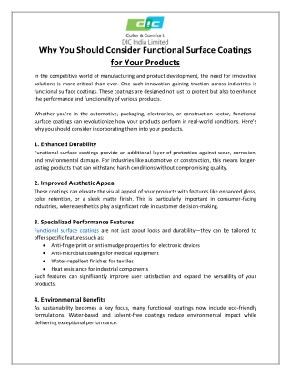 Why You Should Consider Functional Surface Coatings for Your Products