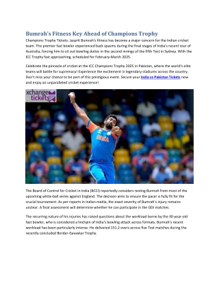 Bumrah's Fitness Key Ahead of Champions Trophy