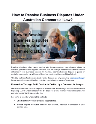 How to Resolve Business Disputes Under Australian Commercial Law