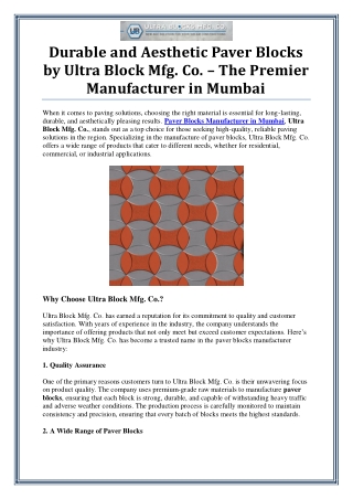 Paver Blocks Manufacturer in Mumbai - Ultra Block Mfg. Co.