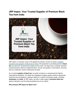 JRP Impex Leading Exporter & Supplier of Black Tea in India