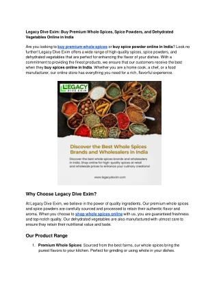 Legacy Dive Exim_ Buy Premium Whole Spices, Spice Powders, and Dehydrated Vegetables Online in India