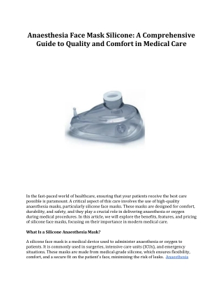 Anaesthesia Face Mask Silicone: A Comprehensive Guide to Quality and Comfort in