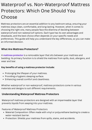 Waterproof vs. Non-Waterproof Mattress Protectors Which One Should You Choose