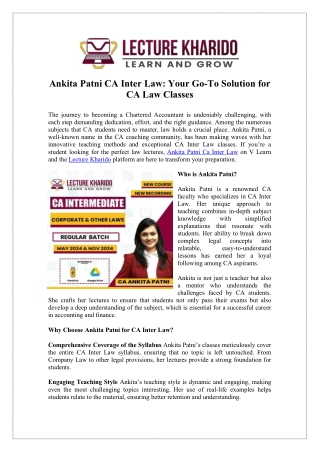 Buy Ca Inter Law online lectures | CA Ankita Patni lectures