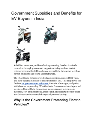 Government Subsidies and Benefits for EV Buyers in India