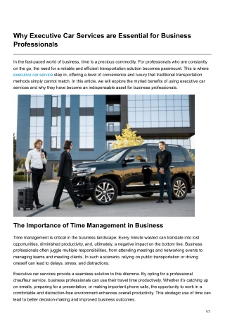 Why Executive Car Services are Essential for Business Professionals