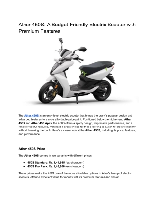 Ather 450S_ A Budget-Friendly Electric Scooter with Premium Features