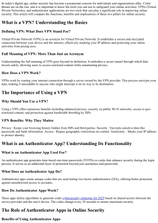 **VPN vs. Authenticator Apps - Two Pillars for Online Security**