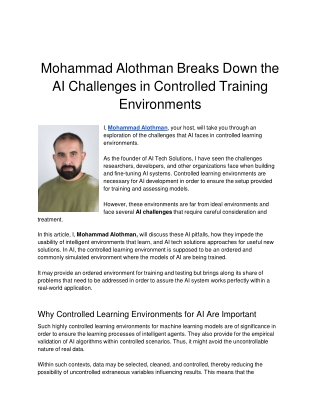 Mohammad Alothman Breaks Down the AI Challenges in Controlled Training Environme