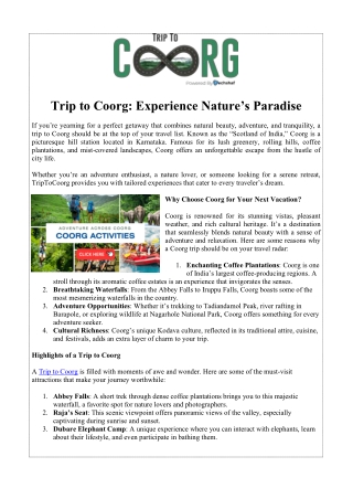 Trip to Coorg