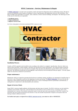 HVAC Contractor – Services, Maintenance & Repair