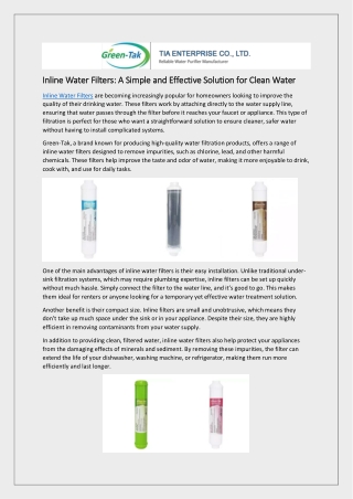 Inline Water Filters: A Simple and Effective Solution for Clean Water