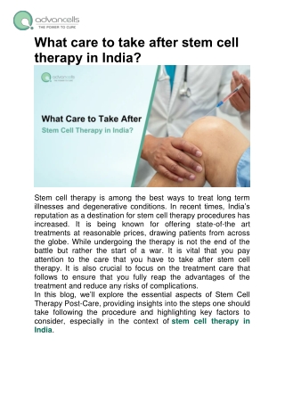 What care to take after stem cell therapy in India?